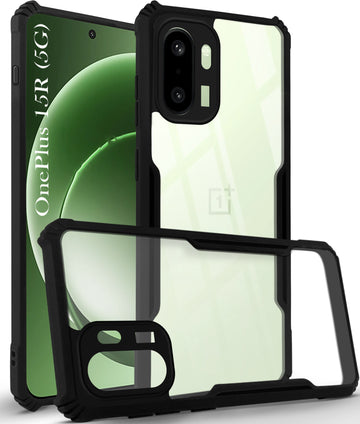 For OnePlus 15R Back Cover Case Hybrid (Shockproof with Polycarbonate Clear Panel | Professional Black)