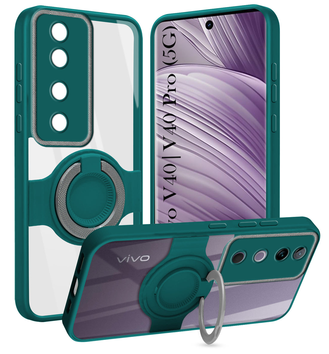 For Vivo V40 | Vivo V40 Pro 5G Back Cover Case with stand (Built-in Ring Holder Kickstand | Lifetime Anti Yellow | Camera Protection)