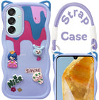 For Samsung Galaxy M15 5G Back Case Cover Strap (3D embossed Figures | Strap Holder | 360* Soft Cushion with Camera Bump)
