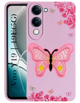 For Vivo Y19 | Vivo Y19e | Vivo T4 Lite Back Cover Case (Soft Butterfly Embroidery | Women Teen Girls | Camera Protection| Matte Silicone)