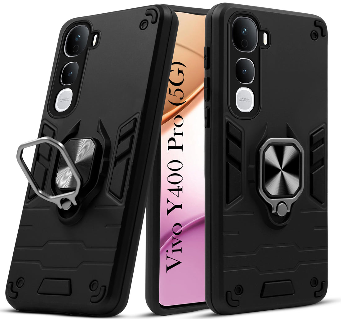 For Vivo Y400 Pro Back Cover Case (Shockproof Dual Layer Polycarbonate |Ring Holder Kickstand)