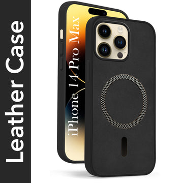For Apple iPhone 14 Pro Max Back Cover Case Leather Finish(MagSafe Compatible Wireless Charging | Soft Touch | Camera Bump Protection)
