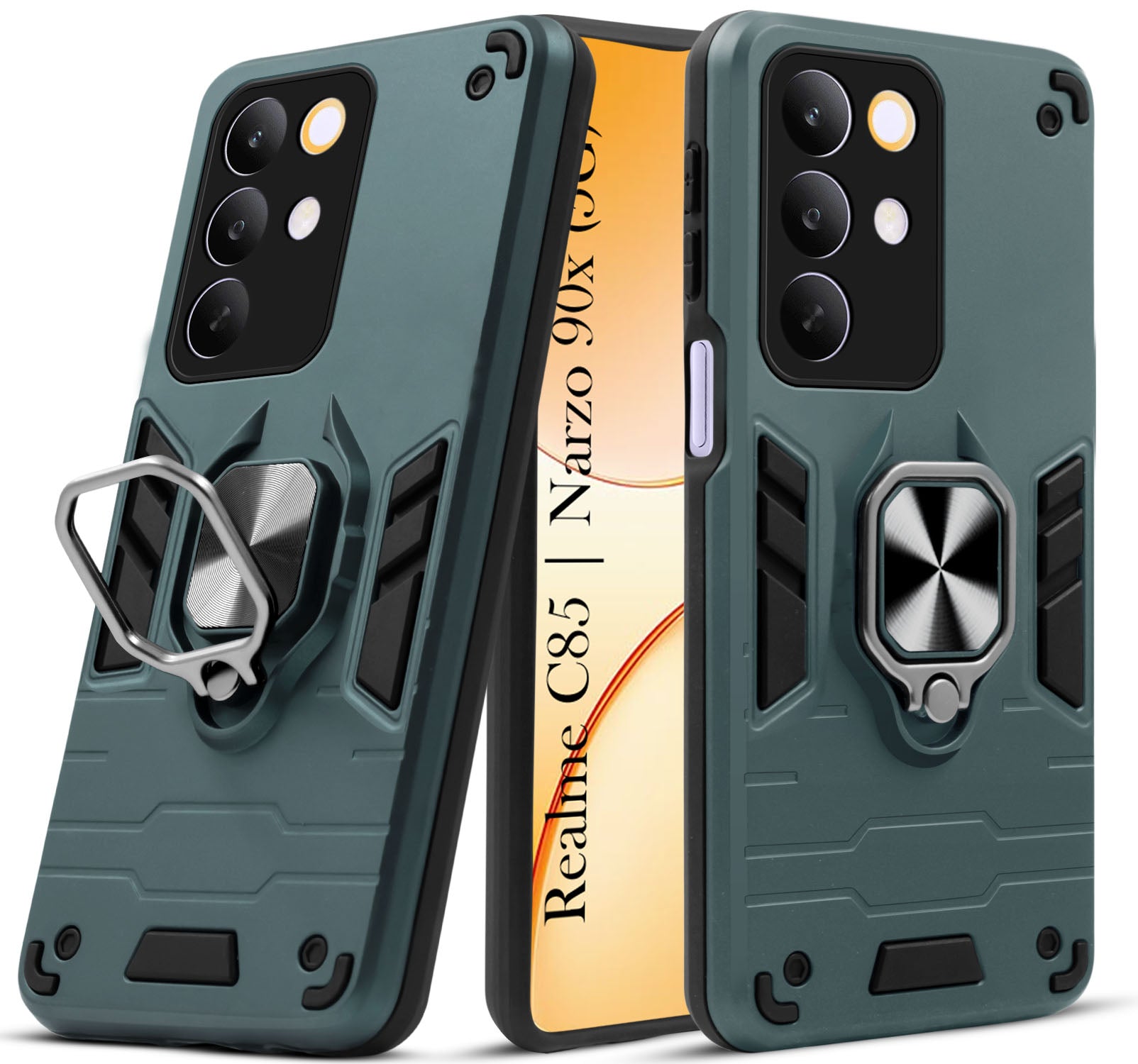 For Realme C85 5G | Realme Narzo 90x Back Cover Case Hybrid Armor (Shockproof Dual Layer Polycarbonate |Ring Holder Kickstand)