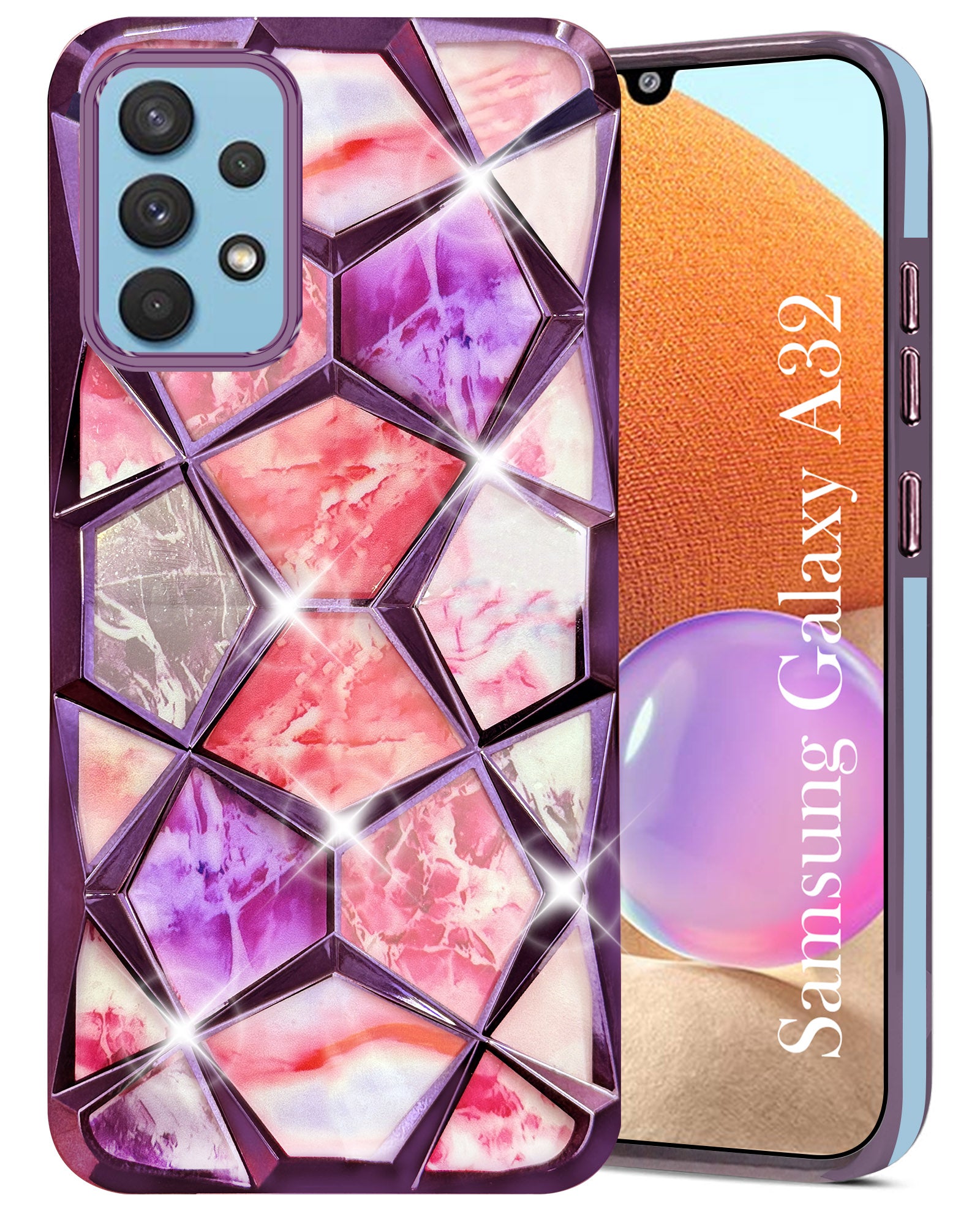 For Samsung Galaxy A32 4G Back Cover Case (Dual Design Glitter Sparkle and Detachable Diamond Print Case | Soft and Flexible)