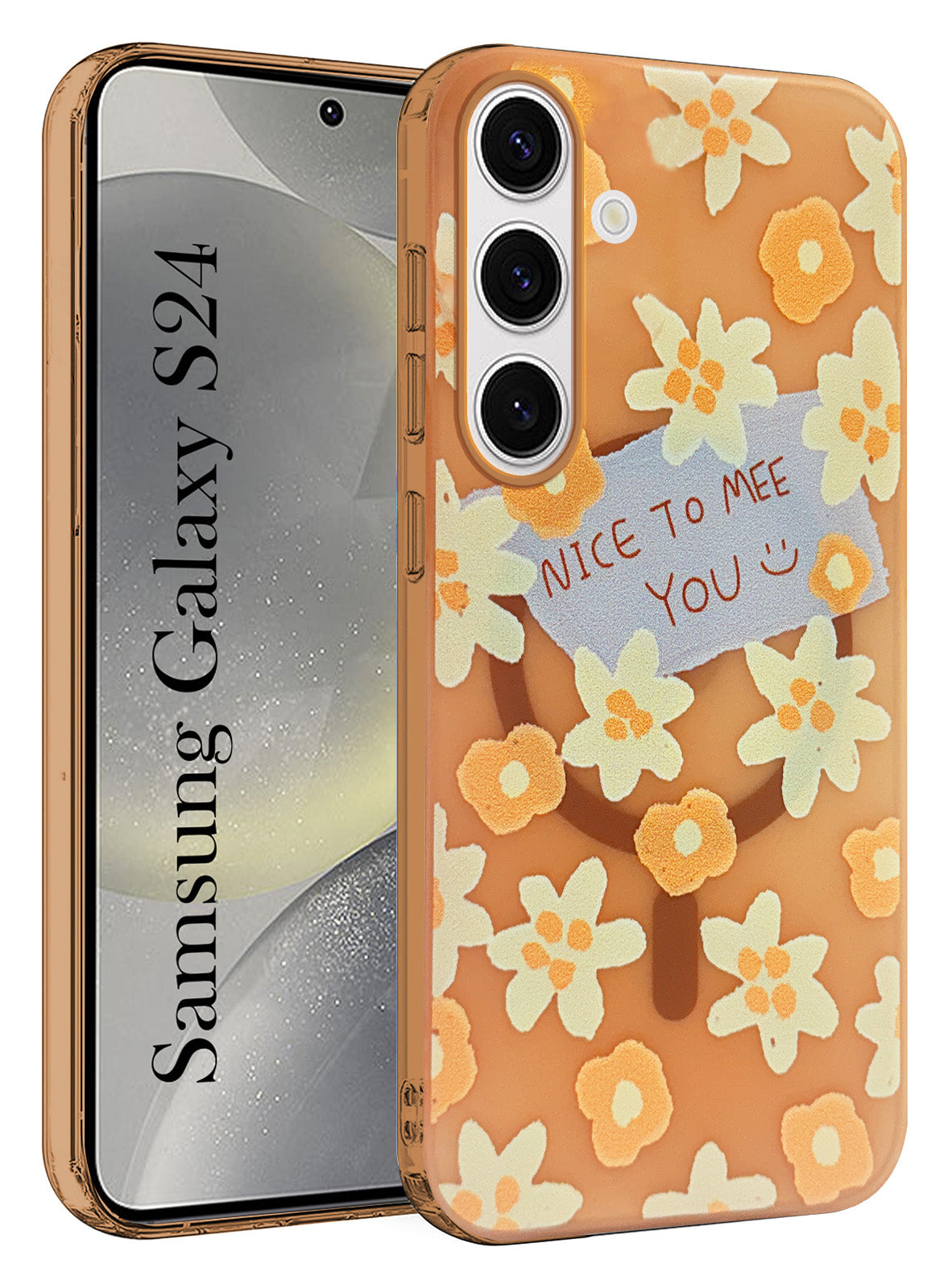 For Samsung Galaxy S24 Back Cover Case (Cute Floral Design | Flower Print for Girls | MagSafe Compatible Wireless Charging)
