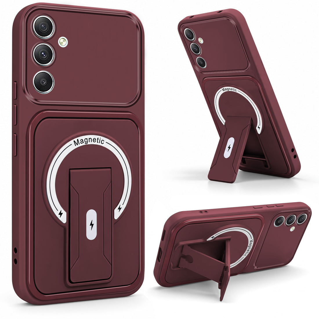 For Samsung Galaxy A34 5G Back Case Cover Metallic (Hybrid Armor Kickstand | MagSafe Compatible | Camera Protection Shockproof)