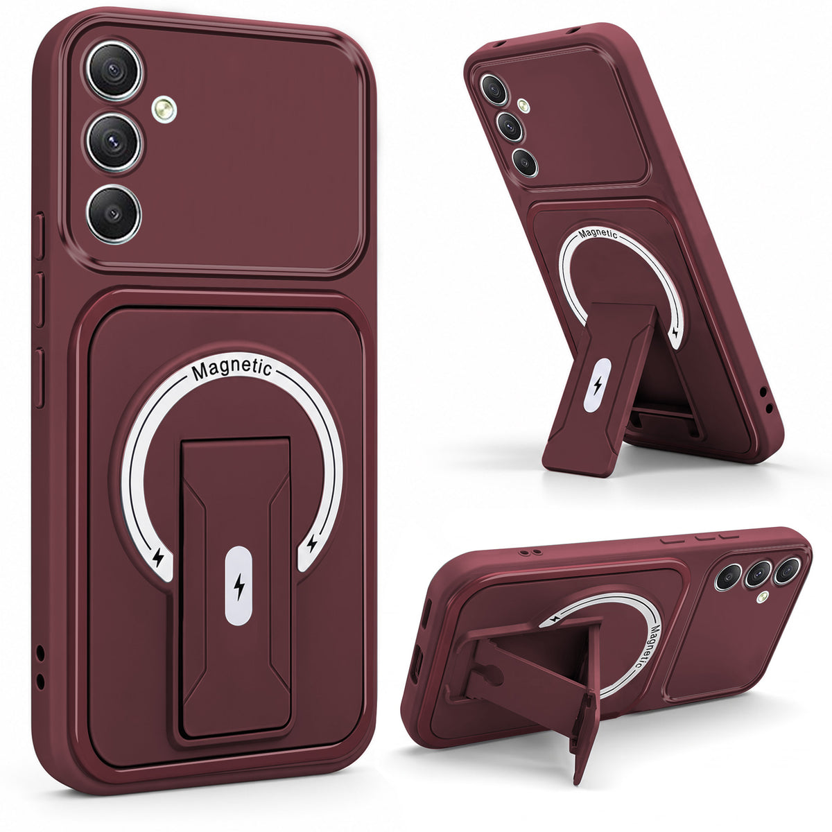 For Samsung Galaxy A34 5G Back Case Cover Metallic (Hybrid Armor Kickstand | MagSafe Compatible | Camera Protection Shockproof)
