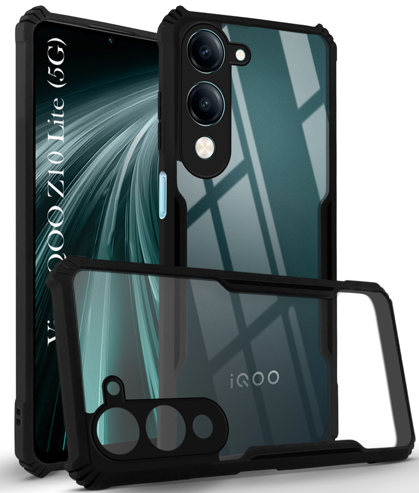 For Vivo iQOO Z10 Lite  Back Cover Case ( Shockproof with Polycarbonate Clear Panel | Professional Black)