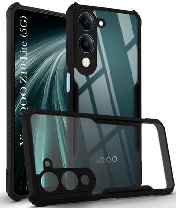 For Vivo iQOO Z10 Lite  Back Cover Case ( Shockproof with Polycarbonate Clear Panel | Professional Black)