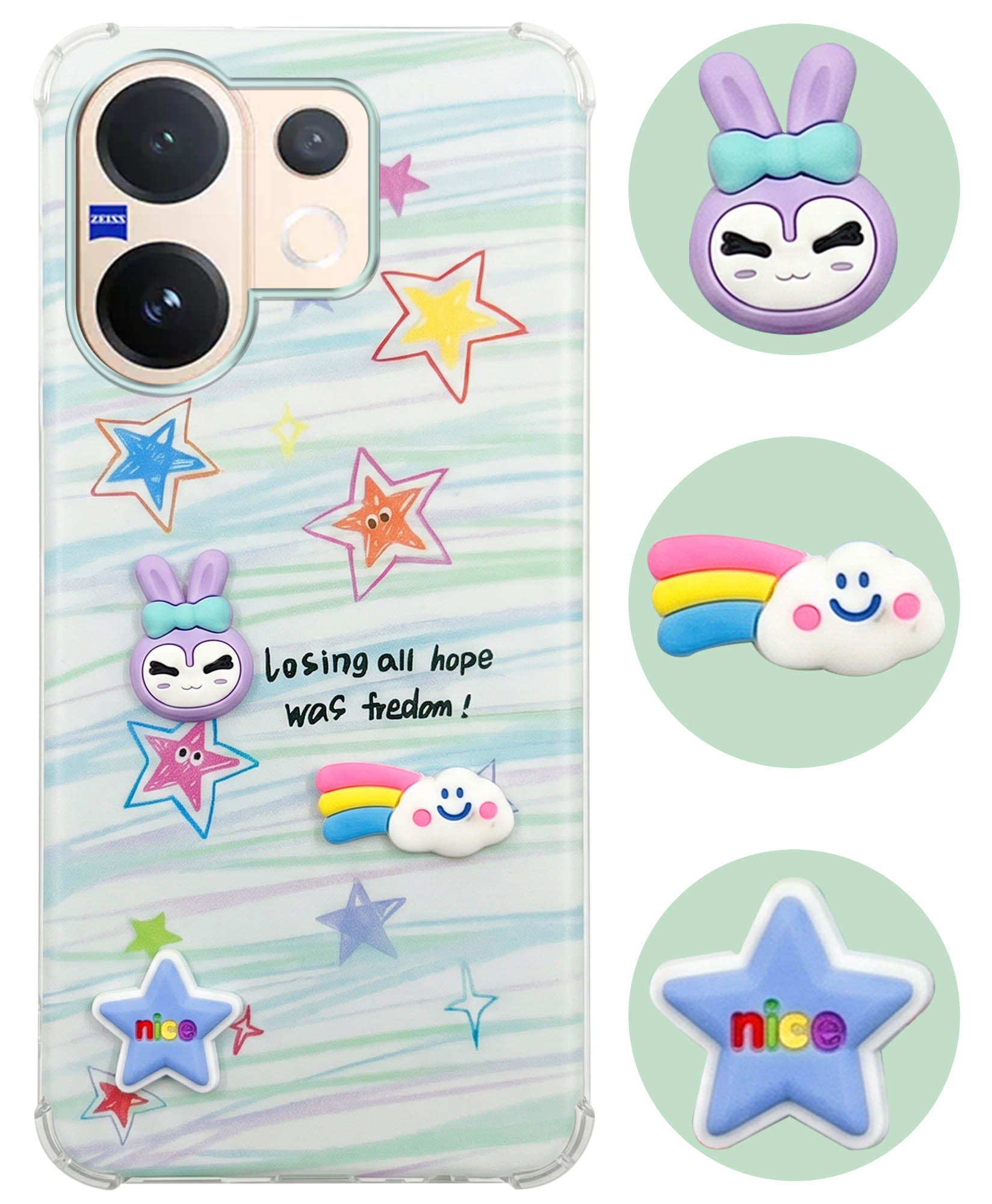 For Vivo V60 | Vivo T4 Pro Back Cover Case (3D Cute Cartoons | Hard Back Side Soft | Matte Premium Finish | HD Printing)