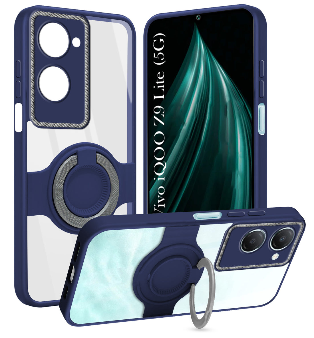 For Vivo iQOO Z9 Lite Back Cover Case with stand (Built-in Ring Holder Kickstand | Lifetime Anti Yellow | Camera Protection)