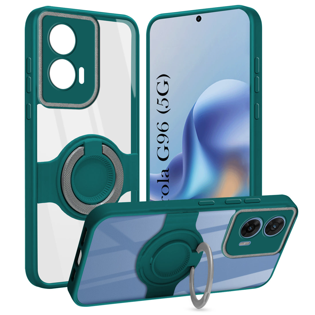 For Motorola Moto G96 Back Cover Case with stand (Built-in Ring Holder Kickstand | Lifetime Anti Yellow | Camera Protection)