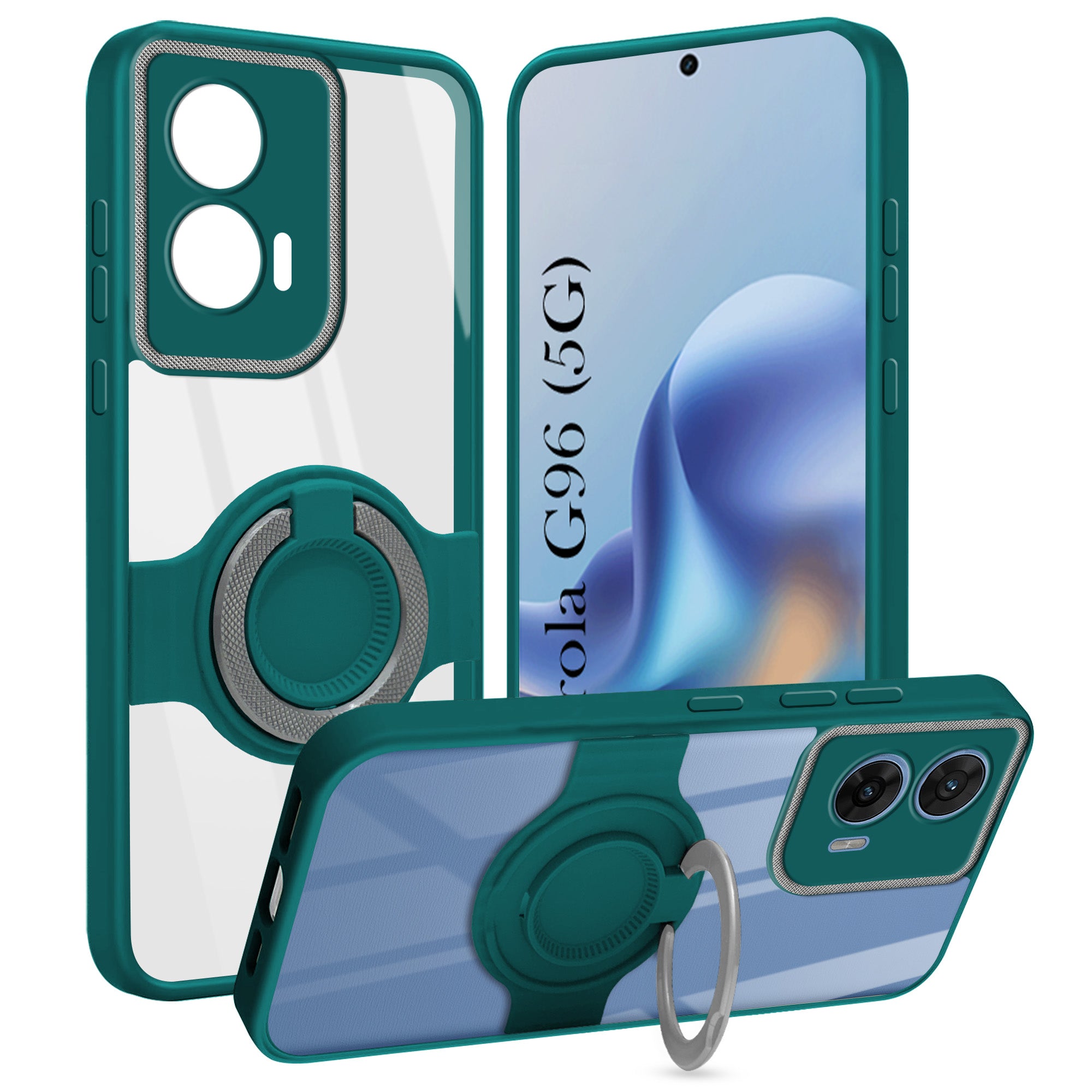 For Motorola Moto G96 Back Cover Case with stand (Built-in Ring Holder Kickstand | Lifetime Anti Yellow | Camera Protection)