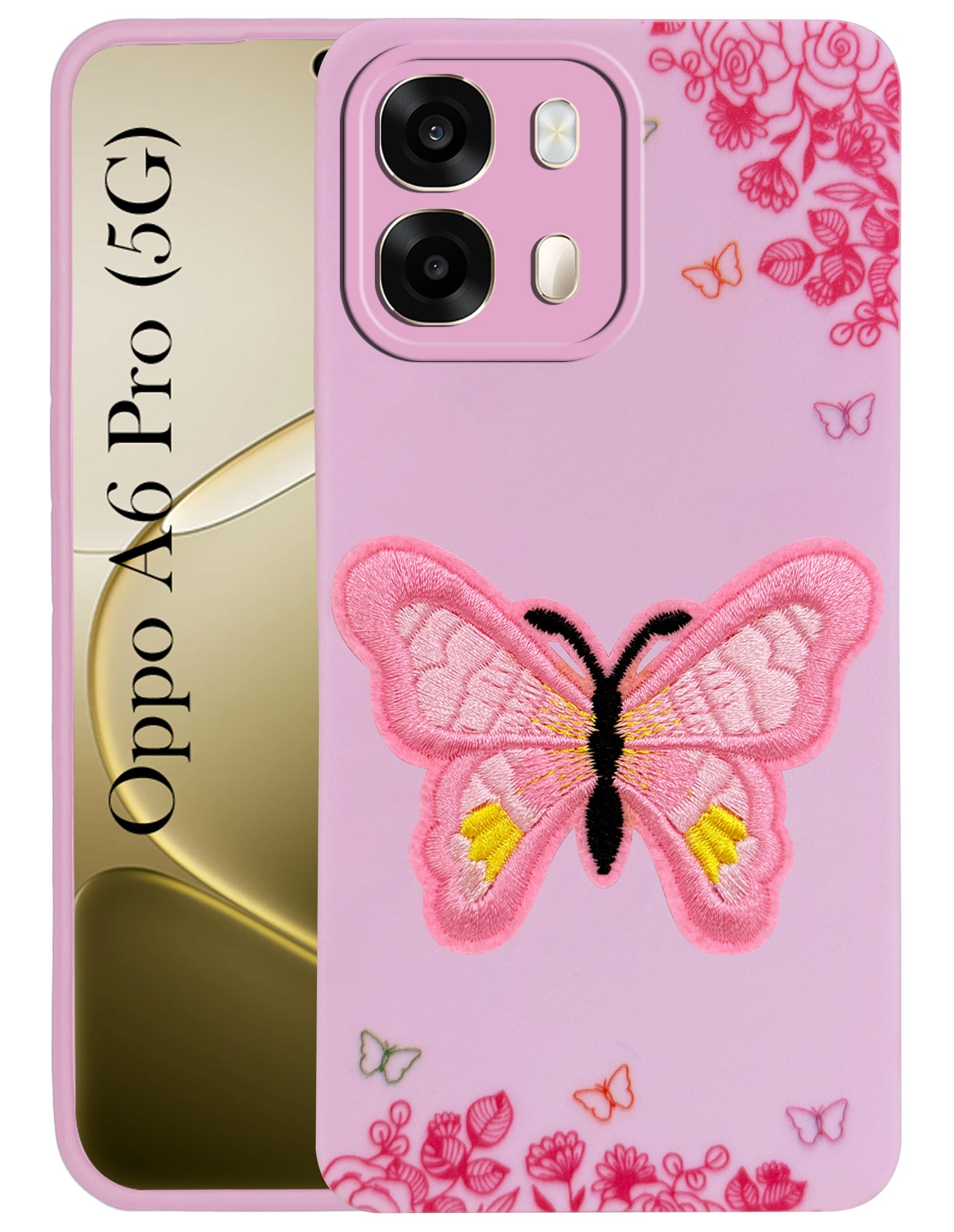 For Oppo A6 Pro Back Cover Case (Soft Butterfly Embroidery | Women Teen Girls | Camera Protection| Matte Silicone)