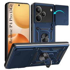 For Realme P4 Pro Hybrid Armor Back Cover Case (Sliding Shutter Camera Protection | Polycarbonate |Ring Holder Kickstand)