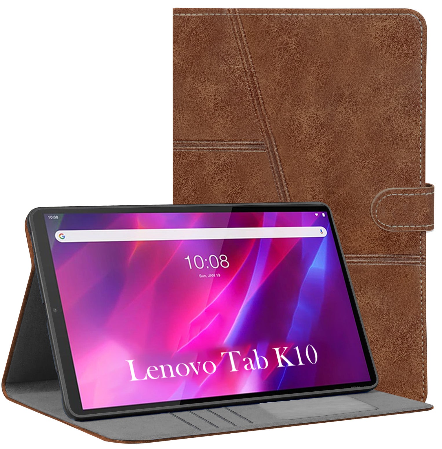 For Flip Cover Folio Case  Lenovo Tab K10 10 Inch TB-X6C6F / X6C6X  (PU Leather | Multi-Angle Smart Stand | Card Storage Slots | Silicone Back Pouch)