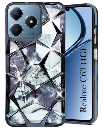 For Realme C63  Back Cover Case ( Dual Design Glitter Sparkle and Detachable Diamond Print Case | Soft and Flexible)