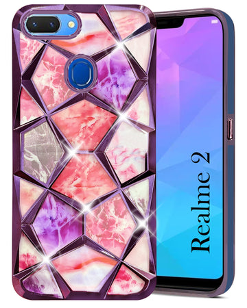 For Realme 2 Back Cover Case (Dual Design Glitter Sparkle and Detachable Diamond Print Case | Soft and Flexible)