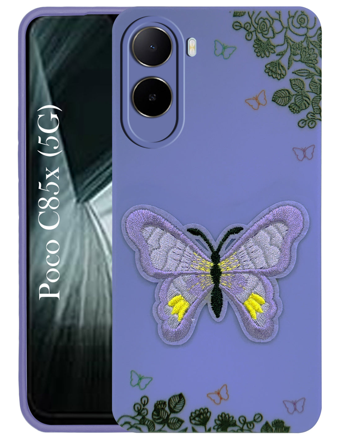 For Poco C85x 5G Back Cover Case (Soft Butterfly Embroidery | Women Teen Girls | Camera Protection| Matte Silicone)