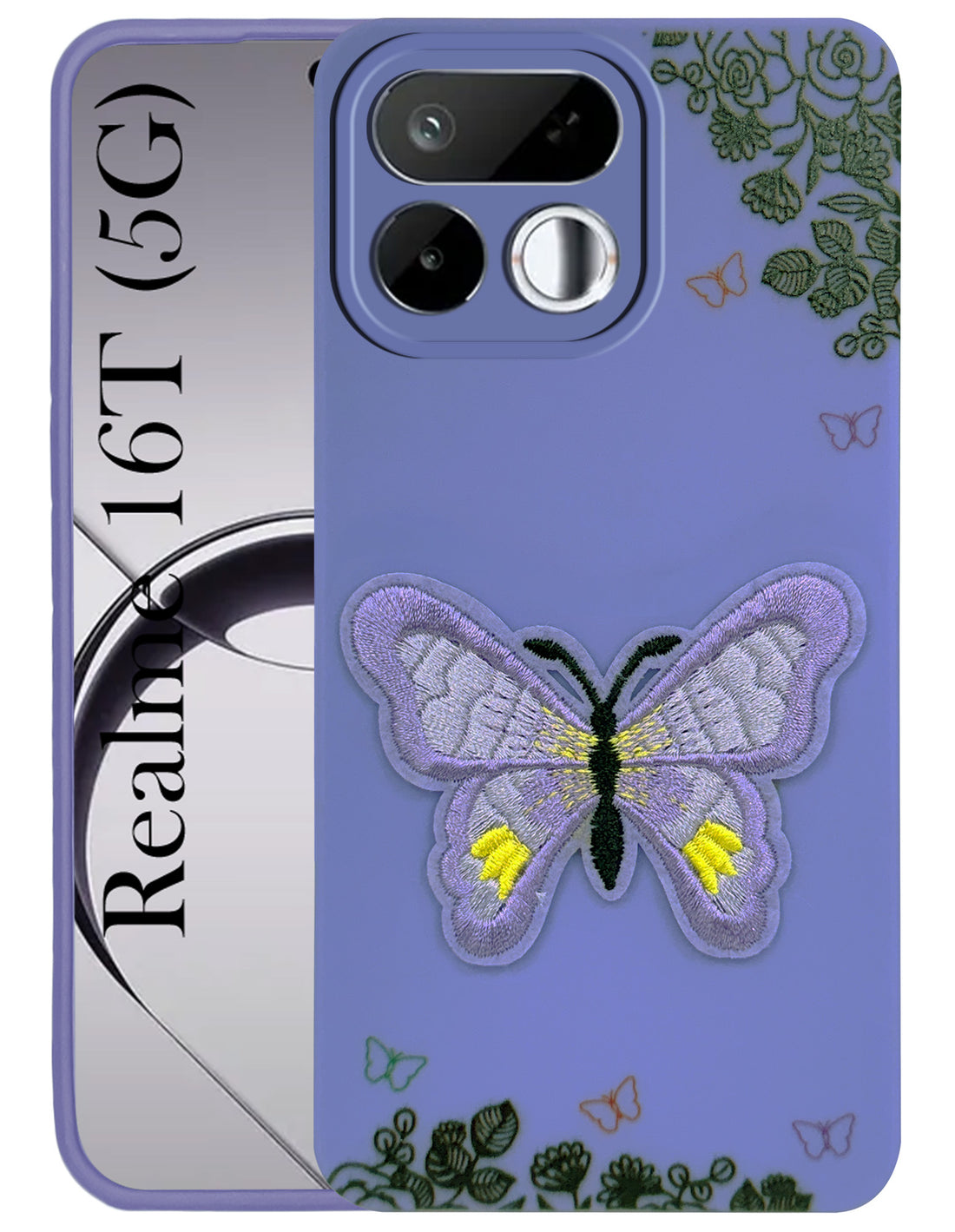For Realme 16T 5G Back Cover Case (Soft Butterfly Embroidery | Women Teen Girls | Camera Protection| Matte Silicone)