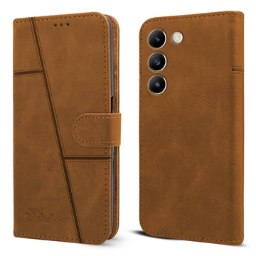 For Vivo Y200e Flip Cover Case (Stitched Leather with Magnetic Closure)