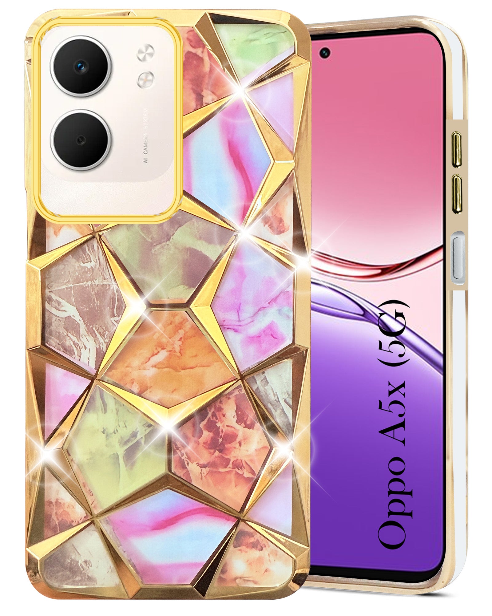 For Oppo A5X 3D Silicone Back Cover Case Compatible (Dual Design Glitter Sparkle and Detachable Diamond Print Case | Soft and Flexible)