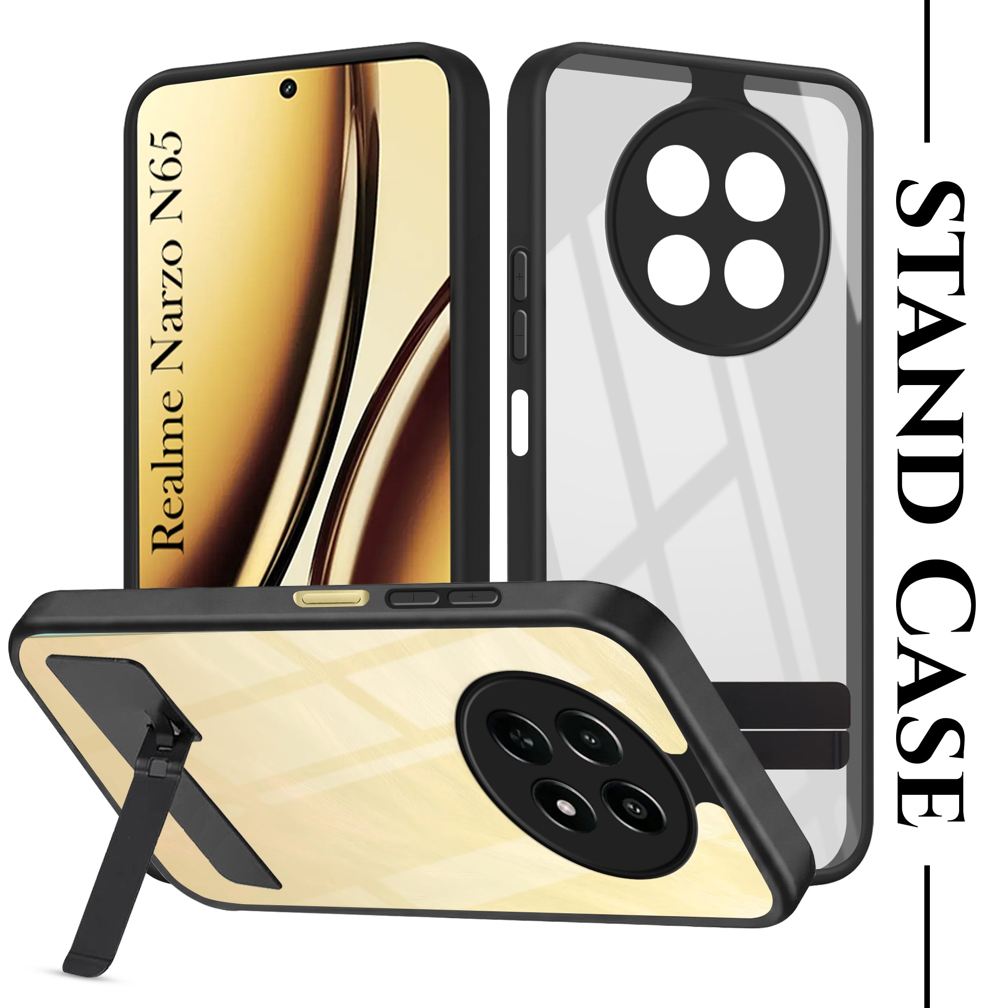 For Realme Narzo N65 5G Back Cover Case (Built-in Stand | Lifetime Anti Yellow | Kickstand Shockproof | Camera Protection | MagSafe Compatible)