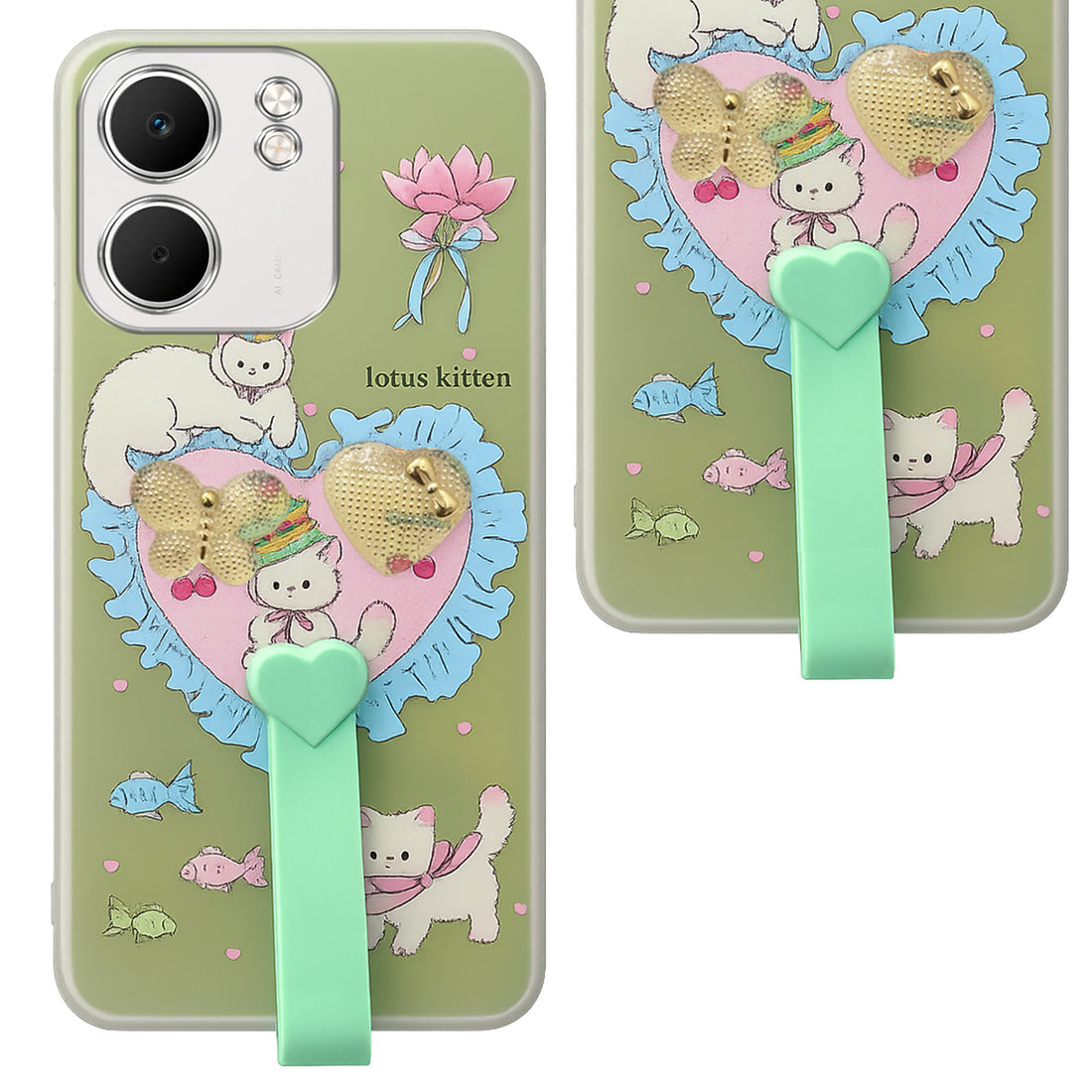 For Oppo A5X Back Cover Case (3D Cute Heart Strap Holder | Camera Protection | Designer Girls Print)