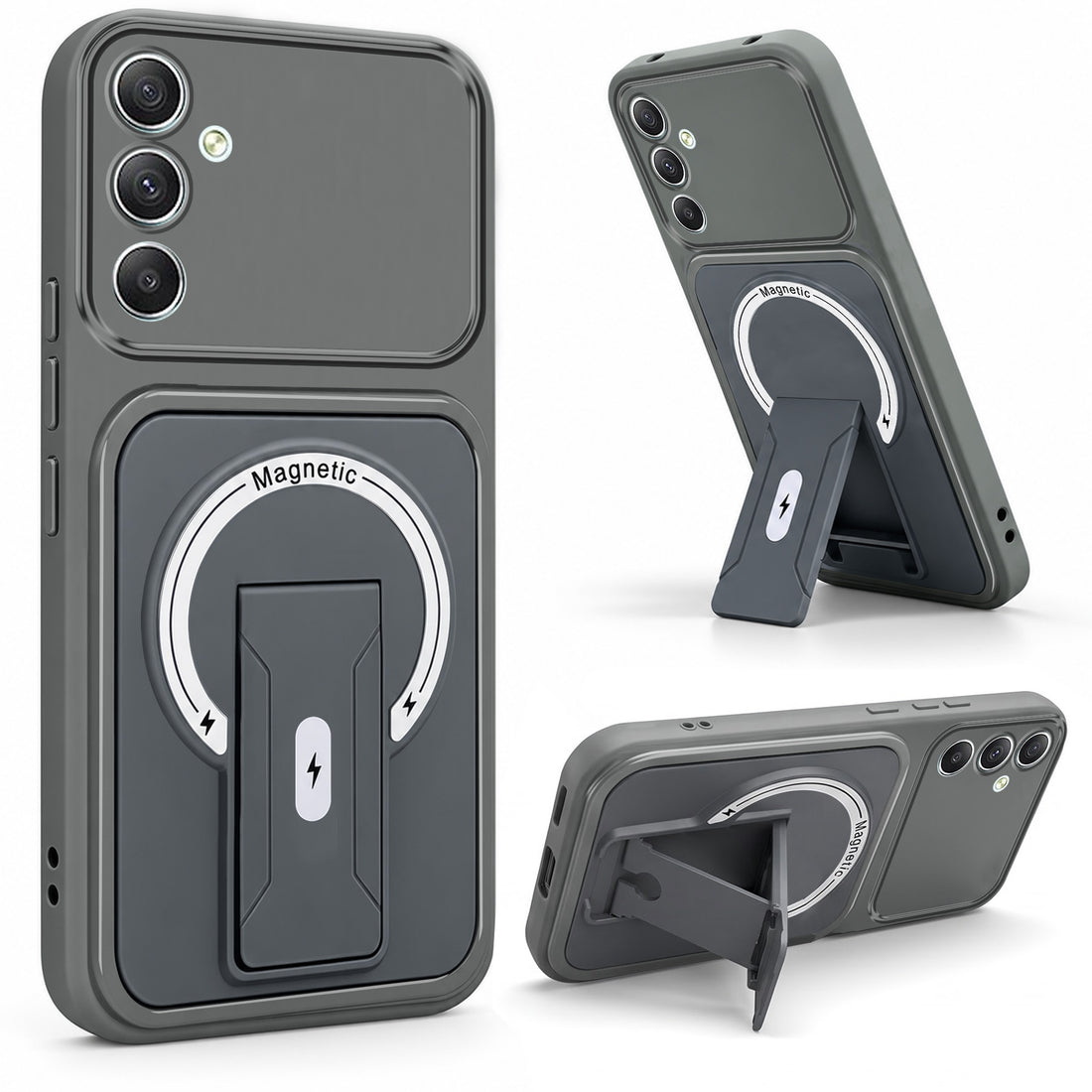 For Samsung Galaxy A34 5G Back Case Cover Metallic (Hybrid Armor Kickstand | MagSafe Compatible | Camera Protection Shockproof)