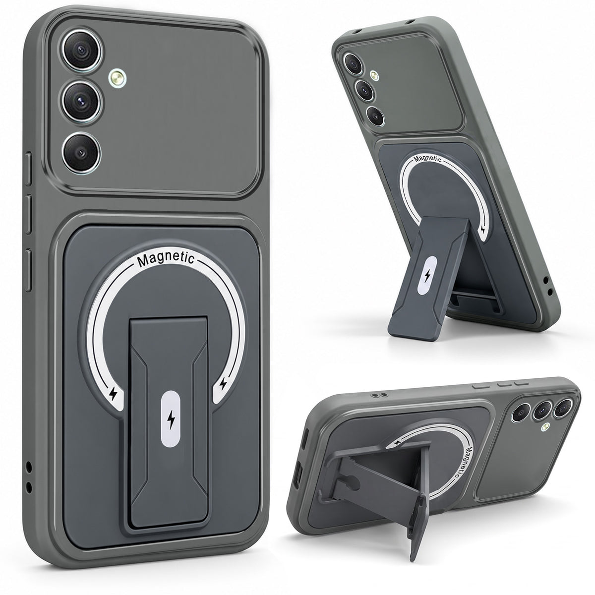 For Samsung Galaxy A34 5G Back Case Cover Metallic (Hybrid Armor Kickstand | MagSafe Compatible | Camera Protection Shockproof)