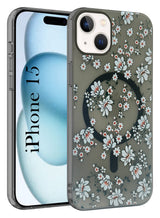 For Apple iPhone 15 Back Cover Case (Cute Floral Design | Flower Print for Girls | MagSafe Compatible Wireless Charging)