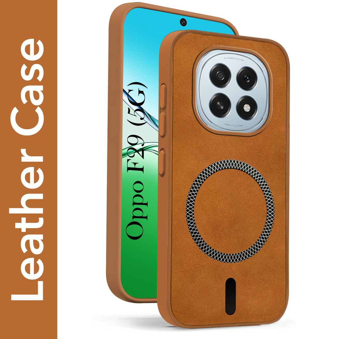For Oppo F29 Back Cover Case Leather Finish (MagSafe Compatible Wireless Charging | Soft Touch | Camera Bump Protection)