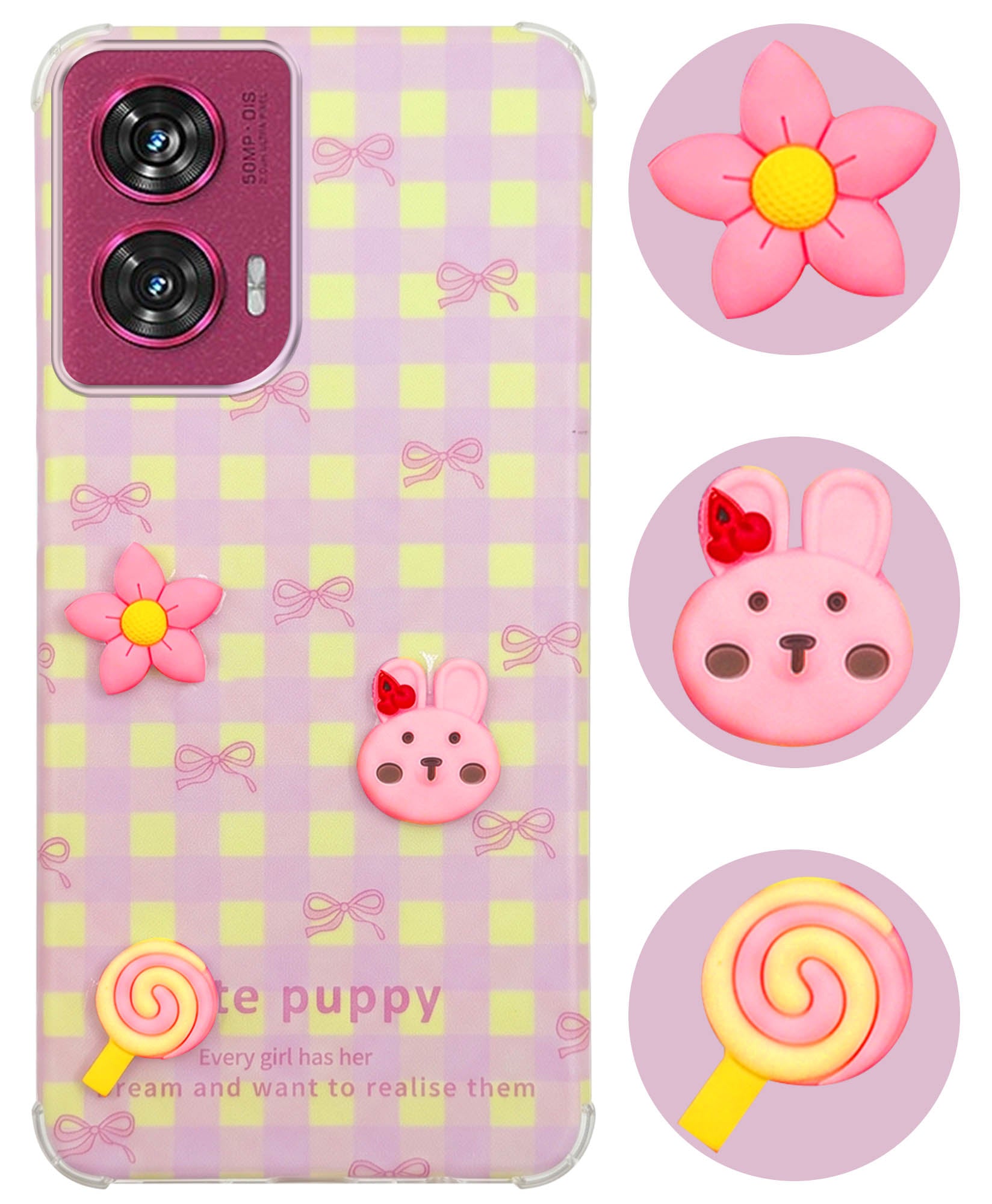 For Motorola Moto Edge 50 Fusion Back Cover Case (3D Cute Cartoons | Hard Back Side Soft | Matte Premium Finish | HD Printing)
