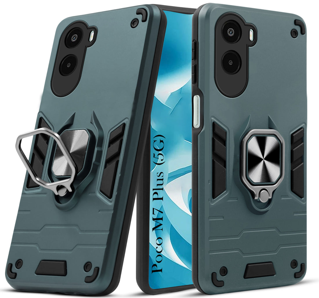 For Poco M7 Plus 5G Back Cover Case Hybrid Armor (Shockproof Dual Layer Polycarbonate |Ring Holder Kickstand)