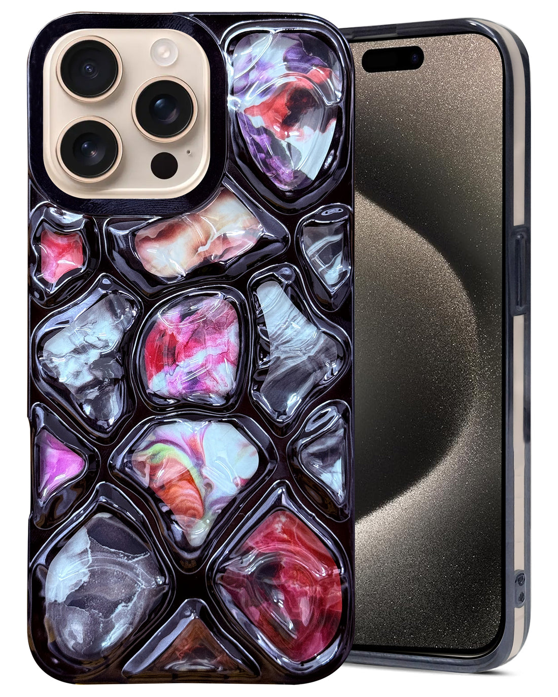 For Apple iPhone 15 Pro Max Back Cover Case ( Dual Design Glitter Sparkle and Detachable Diamond Print Case | Soft and Flexible)
