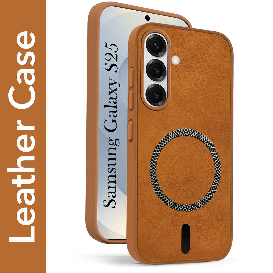 For Samsung Galaxy S25 Back Cover Case (Sleek Leather Finish | MagSafe Compatible Wireless Charging | Camera Bump Protection)