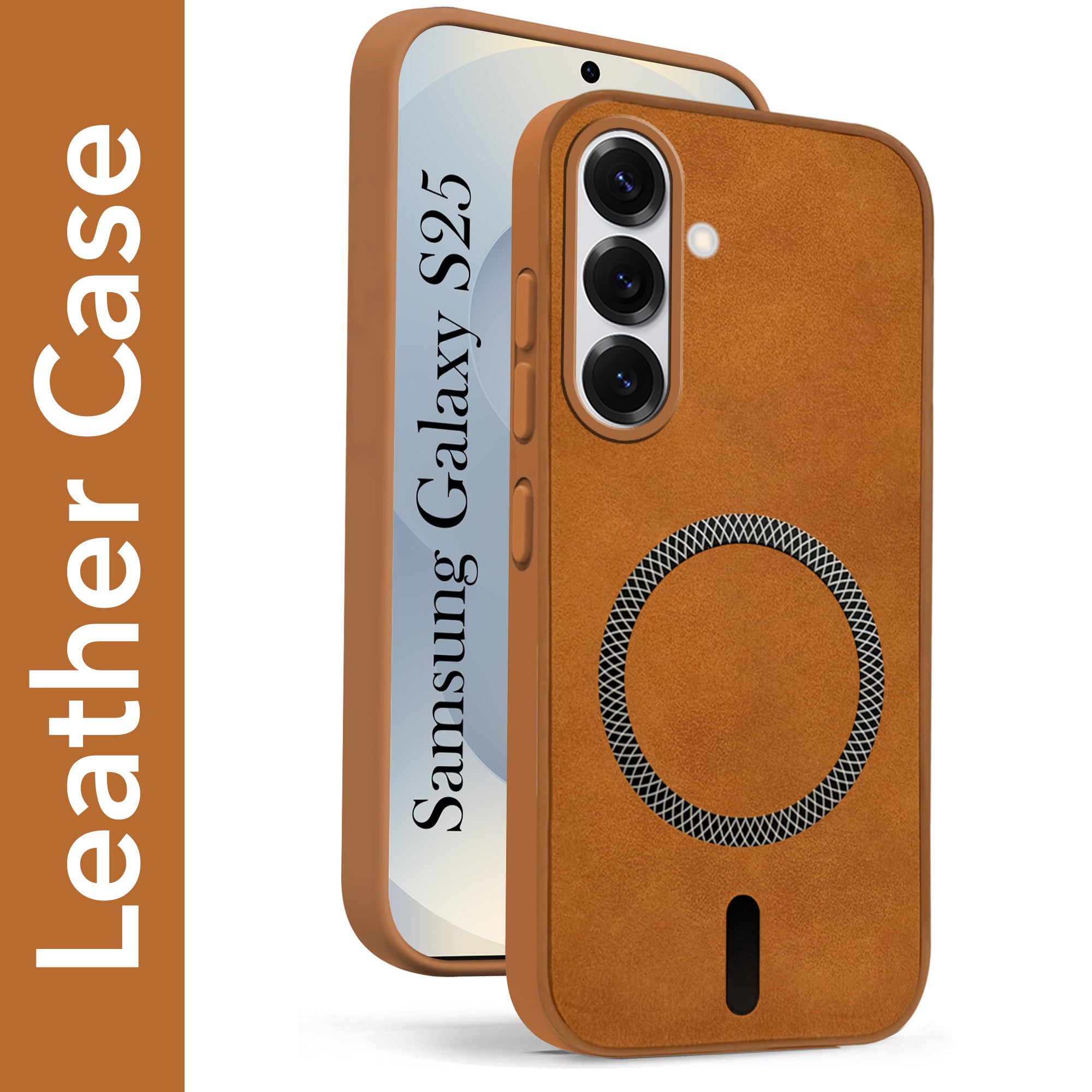 For Samsung Galaxy S25 Back Cover Case (Sleek Leather Finish | MagSafe Compatible Wireless Charging | Camera Bump Protection)