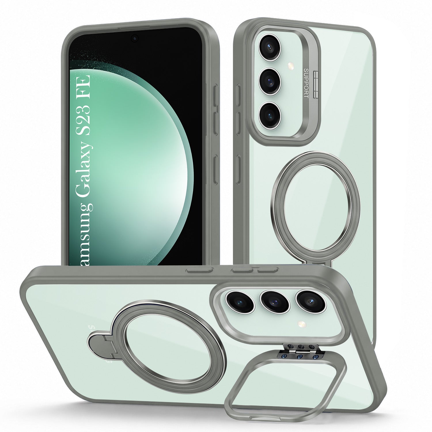 For Samsung Galaxy S23 FE 5G Back Cover Case Crystal (Lifetime Anti Yellow | Magnetic Ring Stand | Camera Lens Protection | MagSafe Compatible)
