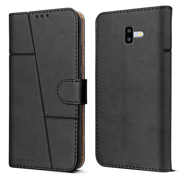 For Samsung Galaxy J6 Plus Flip Cover Case ( Stitched Leather with Magnetic Closure)