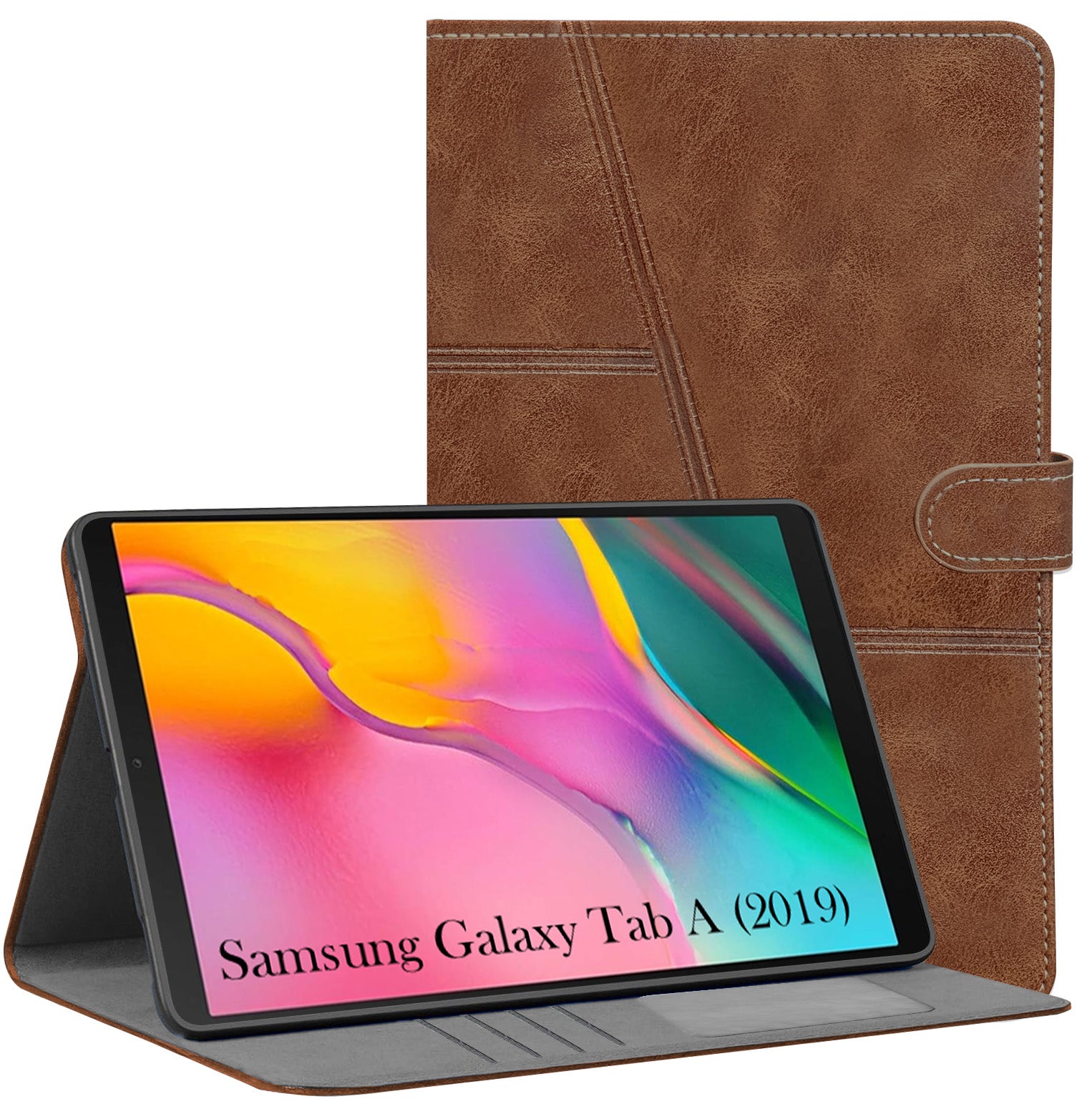 For Samsung Galaxy Tab A (2019) 10.1 Inch SM-T515/T510 Flip Cover Folio Case (PU Leather | Multi-Angle Smart Stand | Card Storage Slots | Silicone Back Pouch)