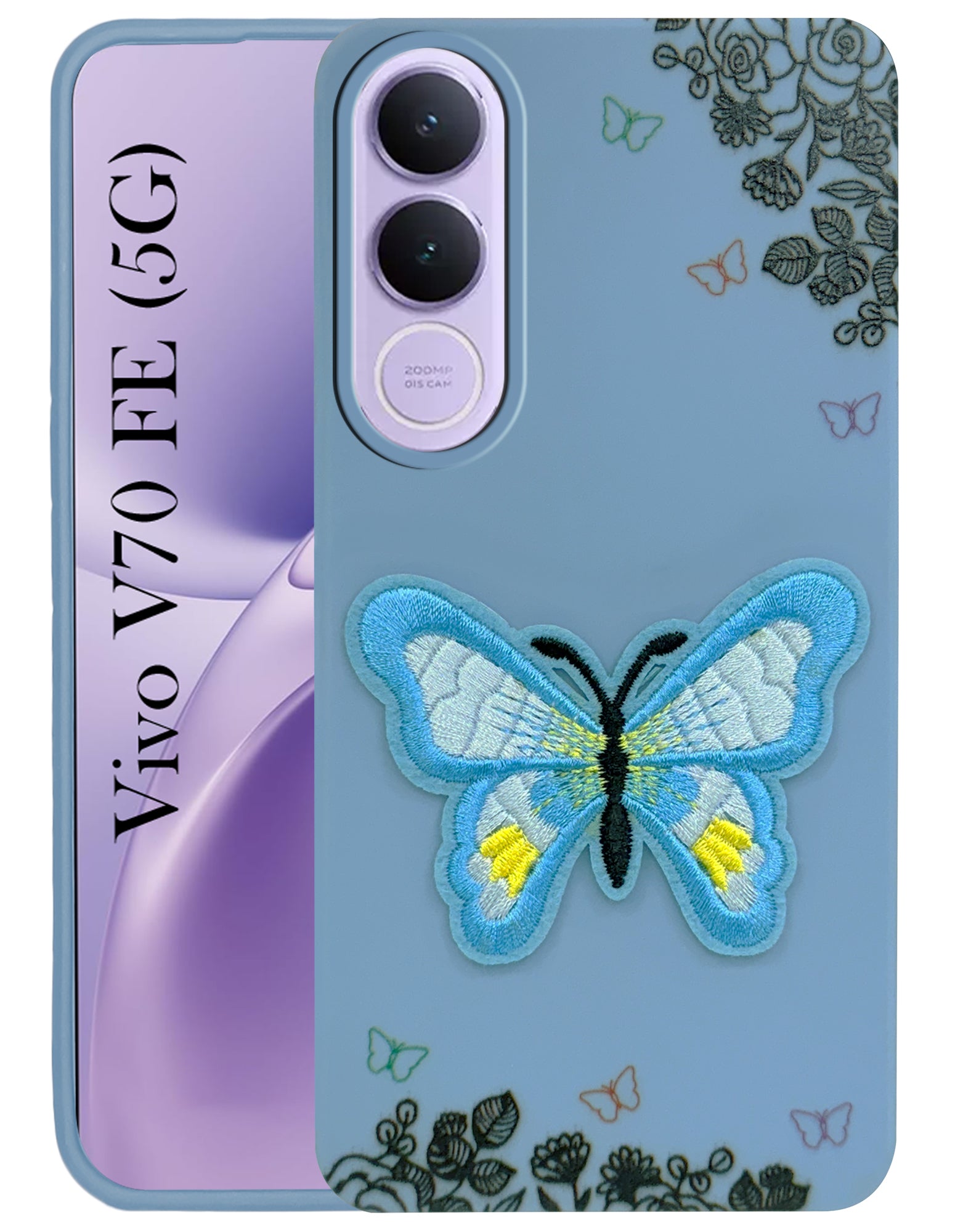 For Vivo V70 FE 5G Back Cover Case (Soft Butterfly Embroidery | Women Teen Girls | Camera Protection| Matte Silicone)