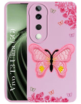 For Vivo T3 Ultra Back Cover Case (Soft Butterfly Embroidery | Women Teen Girls | Camera Protection| Matte Silicone)