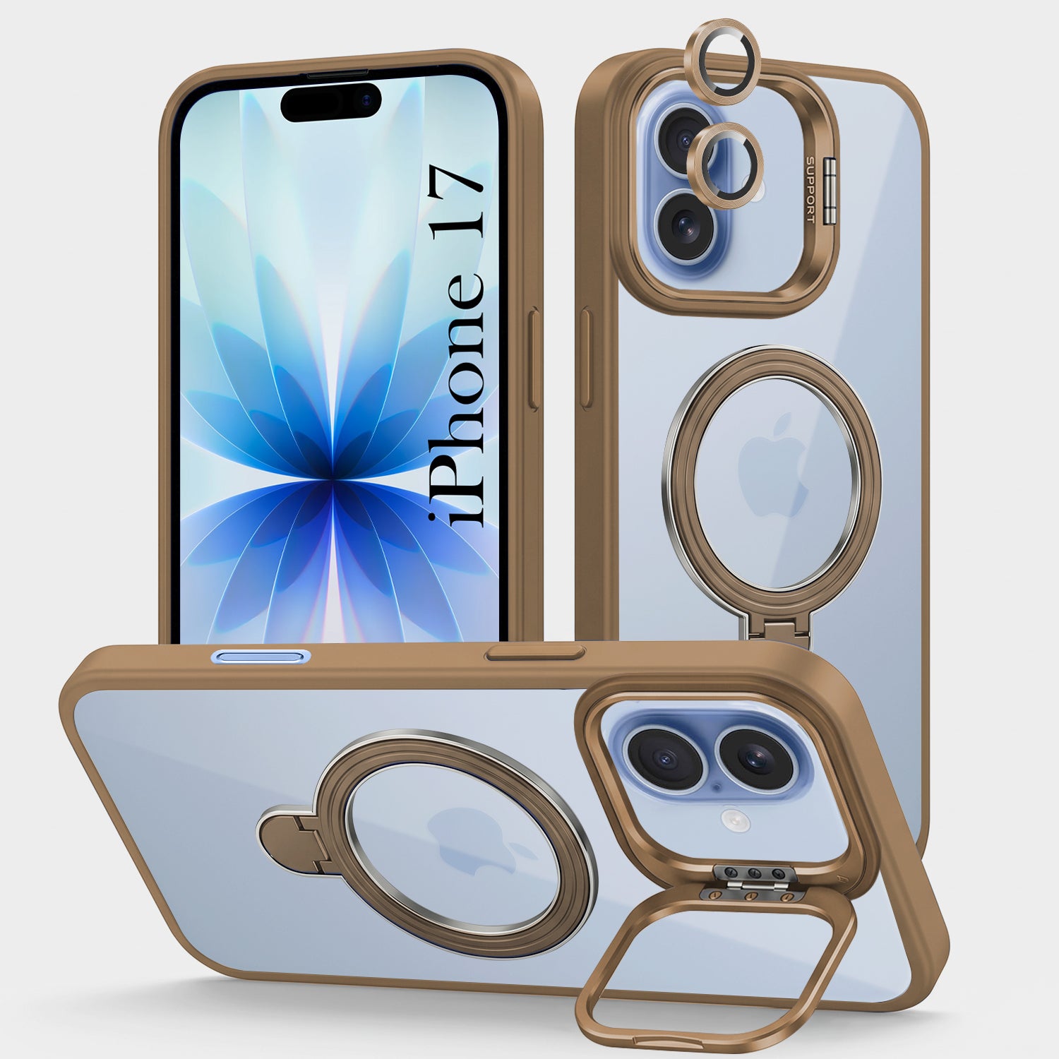 For Apple iPhone 17 Back Cover Case Crystal (Lifetime Anti Yellow | Magnetic Ring Stand | Camera Lens Protection | MagSafe Compatible)