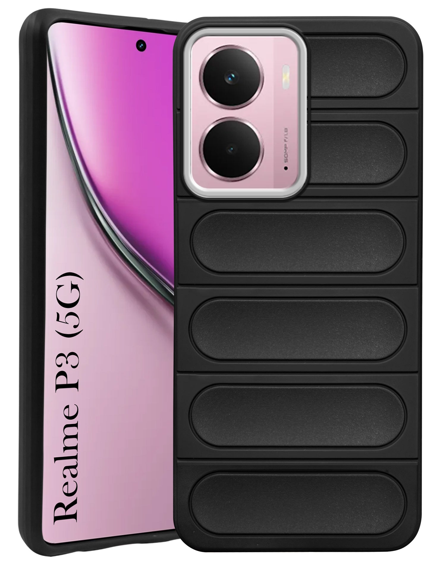 For Realme P3 Back Cover Case (Matte Liquid Silicone| Camera Protection Ring | Professional Wave Design | Shockproof Anti Slip Grip )