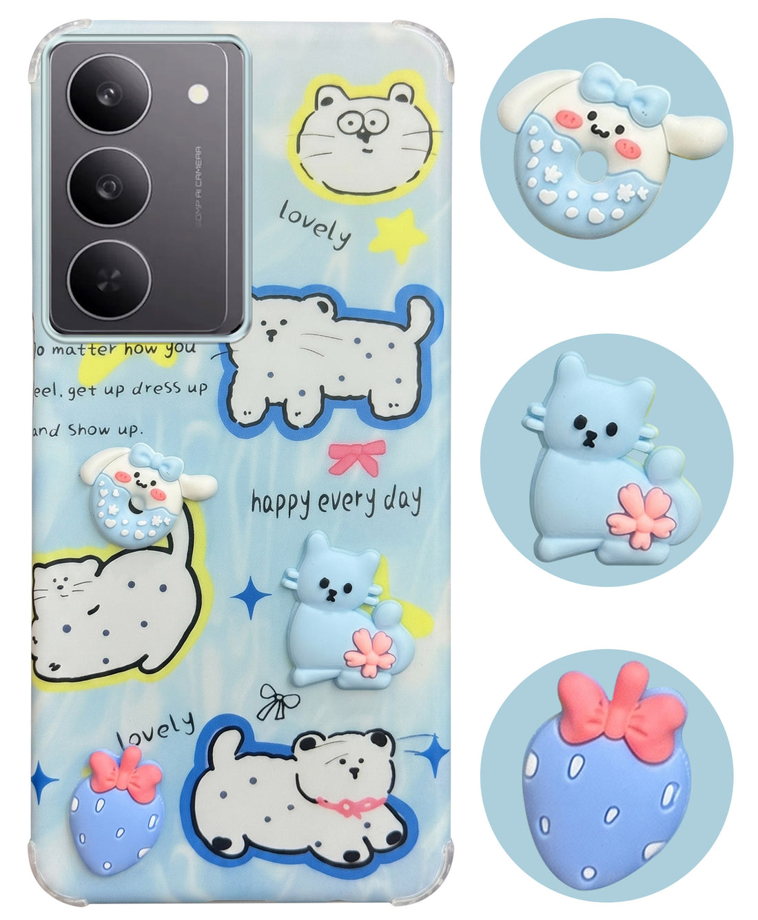 For Realme 14X Back Cover Case (3D Cute Cartoons | Hard Back Side Soft | Matte Premium Finish | HD Printing)