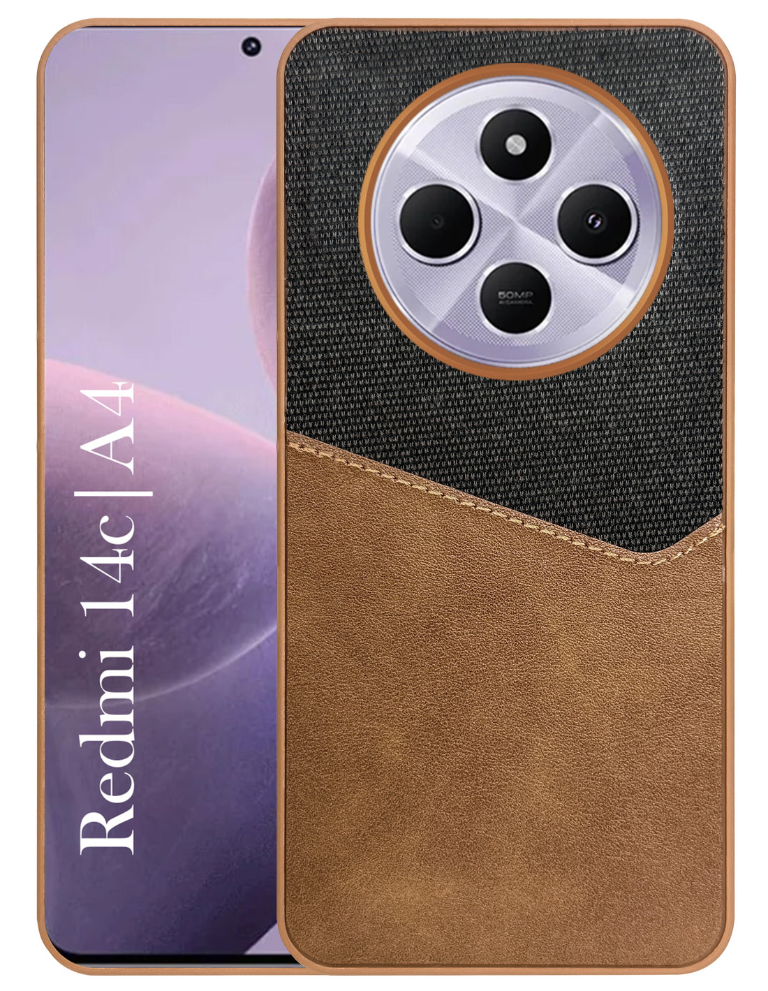 For Redmi A4 5G | Xiaomi Redmi 14C Back Cover Case (Dual PU Leather Stitch | Professional Minimalist | Soft and Flexible)