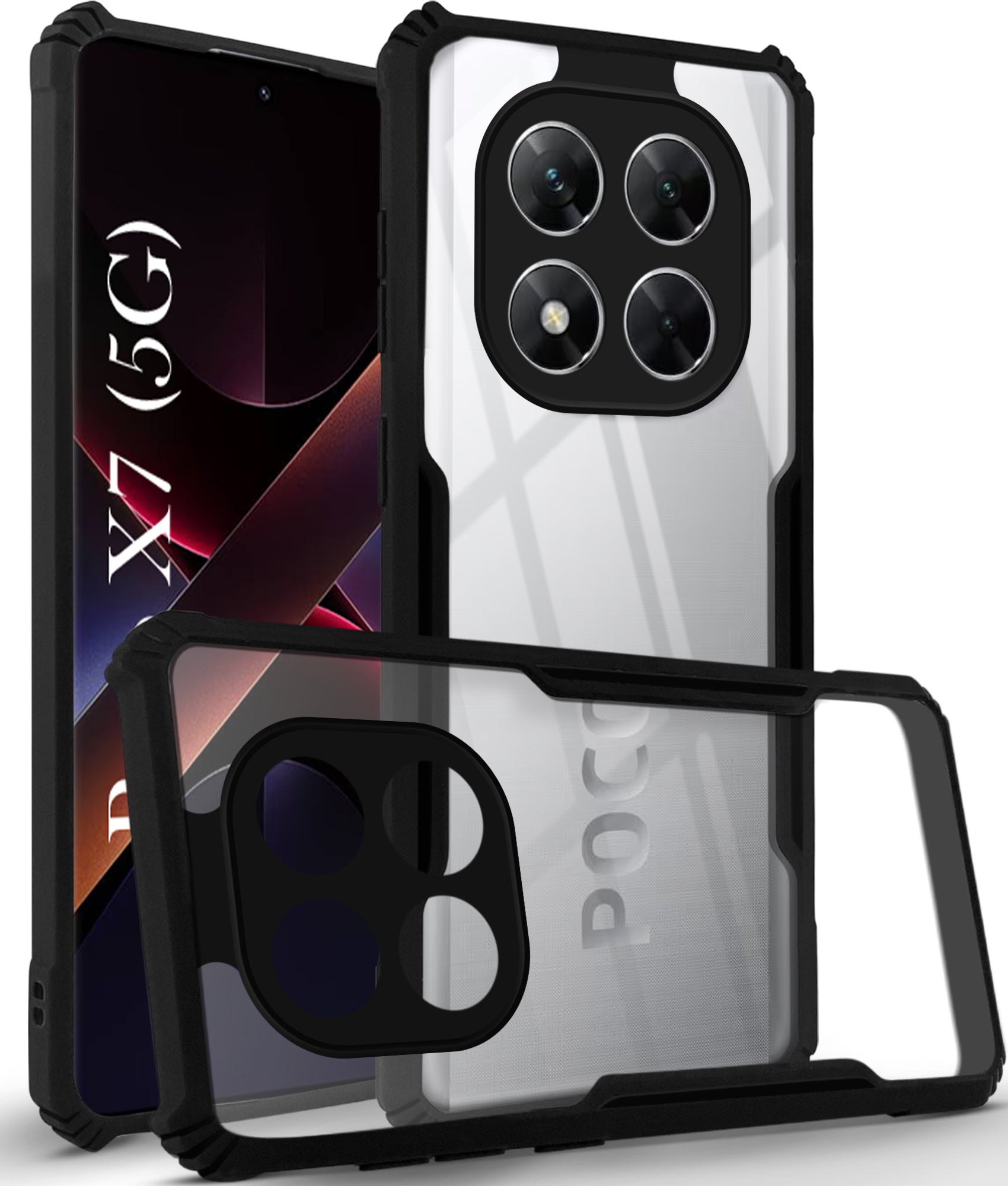 For Xiaomi Poco X7 Back Cover Case ( Shockproof with Polycarbonate Clear Panel | Professional Black)