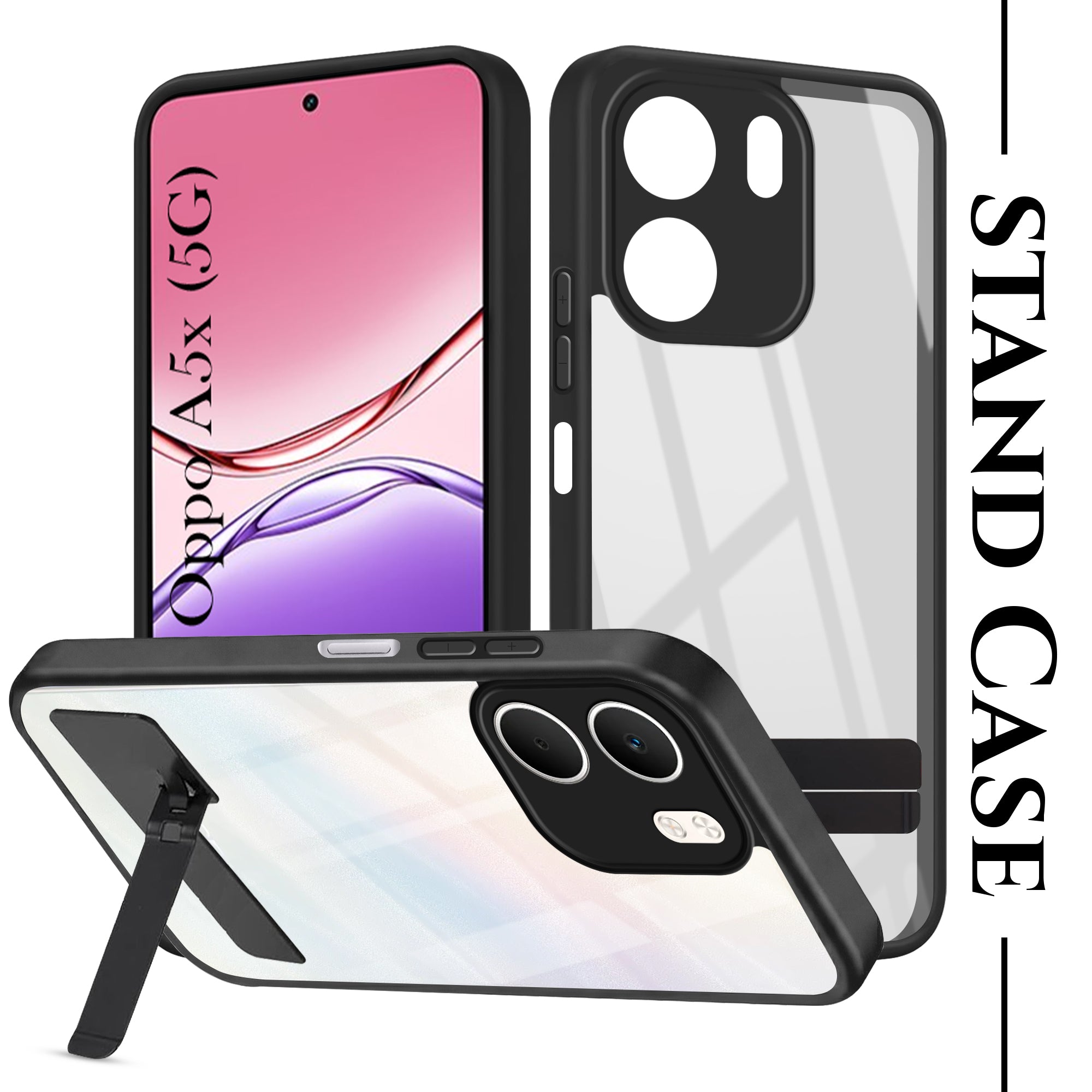 For Oppo A5X Back Cover Case (Built-in Stand | Lifetime Anti Yellow | Kickstand Shockproof | Camera Protection | MagSafe Compatible)