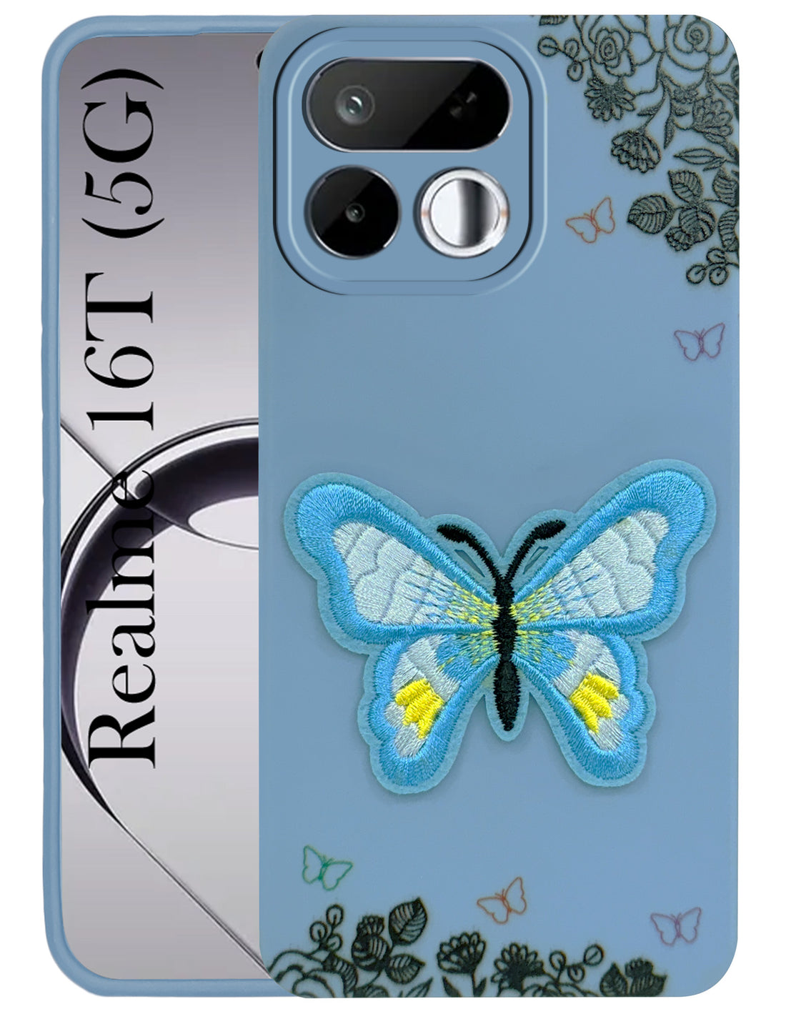 For Realme 16T 5G Back Cover Case (Soft Butterfly Embroidery | Women Teen Girls | Camera Protection| Matte Silicone)