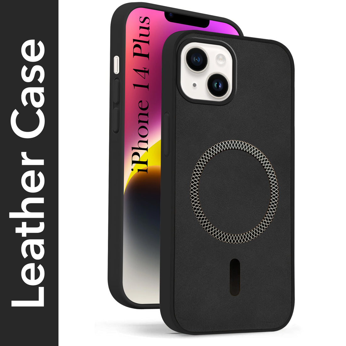 For Apple iPhone 14 Plus Back Cover Case Leather Finish (MagSafe Compatible Wireless Charging | Soft Touch | Camera Bump Protection)